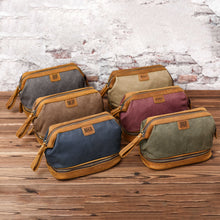 Load image into Gallery viewer, Personalized Waxed Canvas Dopp Kit Mens Toiletry Bag - EN LEATHER