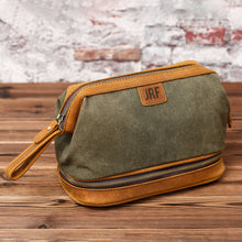 Load image into Gallery viewer, Personalized Waxed Canvas Dopp Kit Mens Toiletry Bag - EN LEATHER
