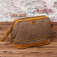 Load image into Gallery viewer, Personalized Waxed Canvas Dopp Kit Mens Toiletry Bag - EN LEATHER