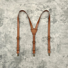 Load image into Gallery viewer, Groomsmen Gifts, Cognac Leather Suspenders, Groomsmen Suspenders, Best Man Proposal, Leather Suspenders for Groomsman Gift - EN LEATHER