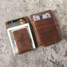 Load image into Gallery viewer, Personalized Leather Money Clip, Custom Leather Money Clip, Engraved Money Clip, Custom Leather Credit Card Wallet, Personalized Card Holder - EN LEATHER