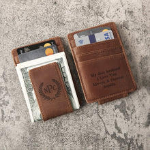 Load image into Gallery viewer, Personalized Leather Money Clip, Custom Leather Money Clip, Engraved Money Clip, Custom Leather Credit Card Wallet, Personalized Card Holder - EN LEATHER
