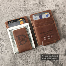 Load image into Gallery viewer, Personalized Leather Money Clip, Custom Leather Money Clip, Engraved Money Clip, Custom Leather Credit Card Wallet, Personalized Card Holder - EN LEATHER