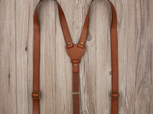 Load image into Gallery viewer, Brown Suspenders Leather Suspenders Personalized Men’s Leather Suspenders Groomsmen Suspenders - EN LEATHER