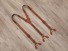 Load image into Gallery viewer, Brown Suspenders Leather Suspenders Personalized Men’s Leather Suspenders Groomsmen Suspenders - EN LEATHER
