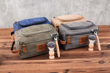 Load image into Gallery viewer, Large Canvas Toiletry Bag Set, Toiletry Bag Men, Personalized Canvas Leather Dopp Kit for Men, Canvas Leather Men's Travel Toiletry Bag - EN LEATHER