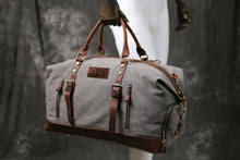 Load image into Gallery viewer, Personalized Duffel Bag, Canvas Holdall, Vintage Luggage Bag, Canvas Leather Overnight Bag, Large Travel Weekender Bag, Groomsmen Gifts - EN LEATHER