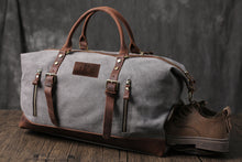 Load image into Gallery viewer, Personalized Duffel Bag, Canvas Holdall, Vintage Luggage Bag, Canvas Leather Overnight Bag, Large Travel Weekender Bag, Groomsmen Gifts - EN LEATHER