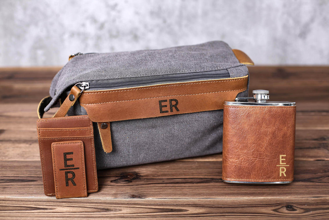 Gift for Groomsmen, Groomsmen Gift Toiletry Bag, Personalized Leather Money Clip, Groomsmen Flask, Bachelor Party Gift, Gift for Wedding - EN LEATHER