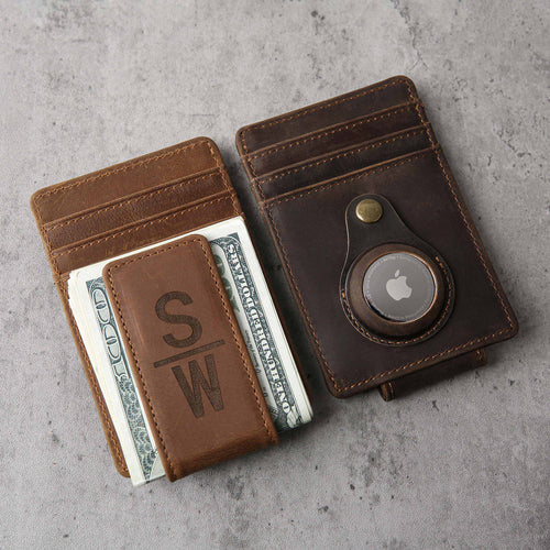 Personalized Leather Magnetic Money Clip Air Tag Money Clip Mens Gift Air Tag Holder - EN LEATHER