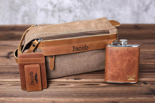 Bachelor Party Gift, Groomsmen Gift Toiletry Bag, Personalized Leather Money Clip, Groomsmen Flask, Gift for Groomsmen, Gift for Wedding - EN LEATHER