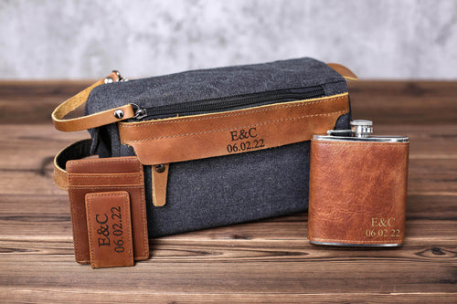 Bachelor Party Gift, Gift for Groomsmen, Personalized Leather Money Clip, Groomsmen Gift Toiletry Bag, Groomsmen Flask, Gift for Wedding - EN LEATHER