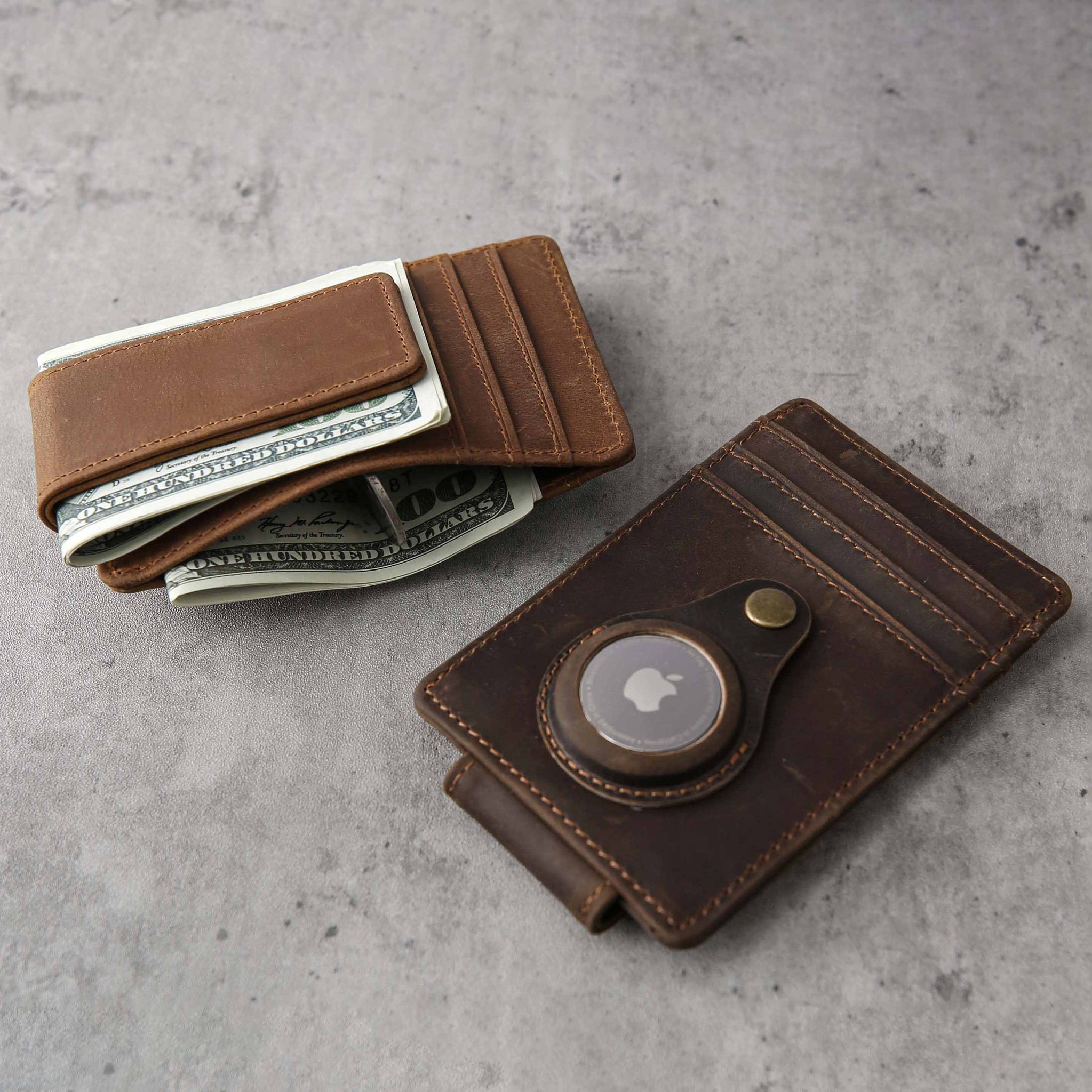 AirTag Wallet Genuine Leather Money Clip Air Tag Holder Christmas Gifts for  Men Personalized Mens Wallet