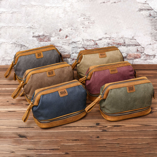 Personalized Waxed Canvas Dopp Kit Mens Toiletry Bag - EN LEATHER