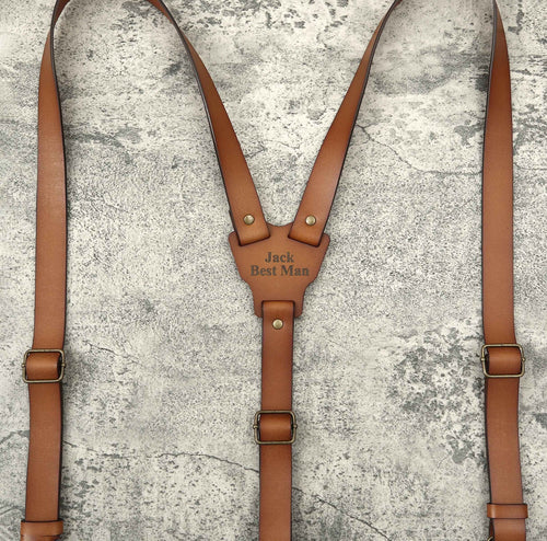Personalized Men’s Leather Suspenders Groomsmen Suspenders Brown Suspenders Leather Suspenders - EN LEATHER