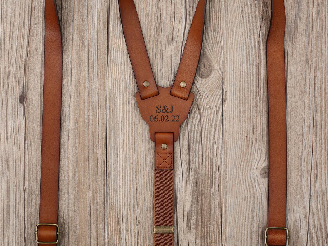 Leather Suspenders Personalized Men’s Leather Suspenders Groomsmen Suspenders Brown Suspenders - EN LEATHER